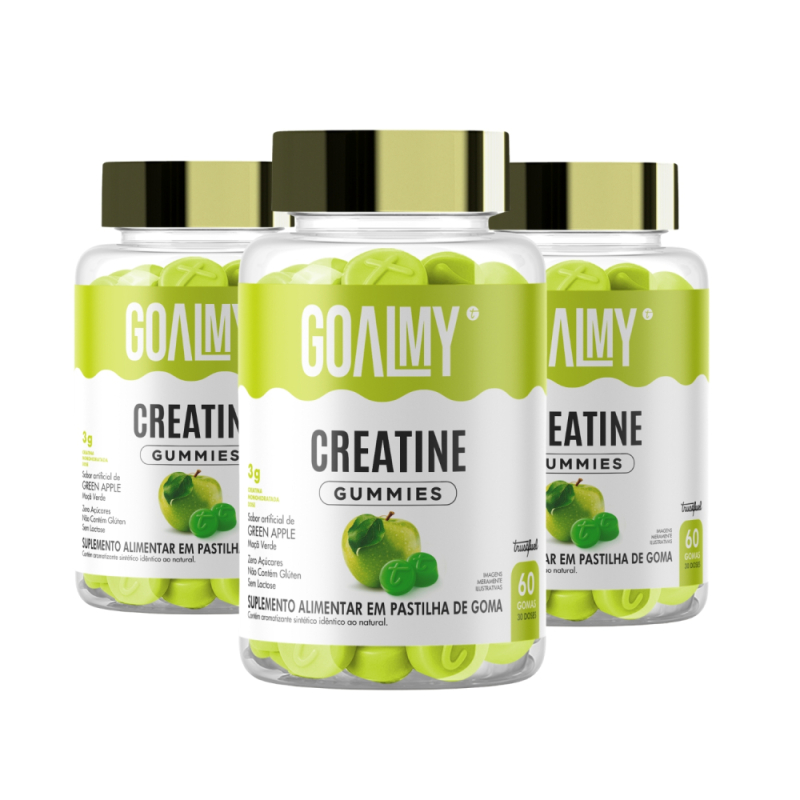 03 POTES CREATINA EM GOMAS COM 60 unid - GOALMY GUMMIES CREATINE 