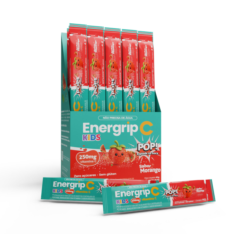 VITAMINA C - POP KIDS - ENERGRIP - 20 STICKS SABOR MORANGO 250MG
