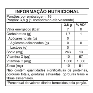 Tabela Nutricional - FIZZ UP CDZ - Vitaminas C, D e Zinco - 16 COMP EFERVESCENTES}