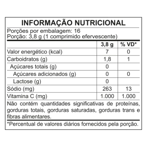 Tabela Nutricional - FIZZ UP VITAMINA C 1000mg - SABOR ACEROLA - 16 COMPRIMIDOS EFERVESCENTES}