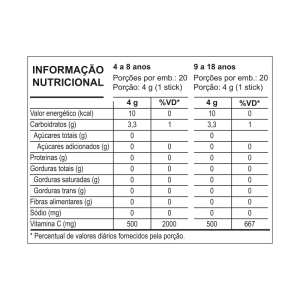 VITAMINA C 500 MG - POP TEEN - ENERGRIP - 20 STICKS - SABOR LARANJA